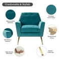 thumbnail image 6 of Upholstered Velvet Armchair Set of 2 Lounge Accent Chair Tufted Back Metal Legs Bedroom Blue, 6 of 7