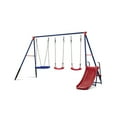 thumbnail image 2 of Delta Children FunZone Outdoor Metal 4-Piece Swing Set - Includes 2 Swings, 1 Disc/Saucer Swing and Slide, Blue/Red, 2 of 17