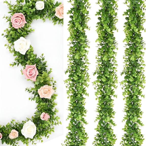ACDANC Eucalyptus Garland Artificial Greenery Boxwood Garland,Faux Vines Fake Hanging Plants for Wedding Table Arch Wall Decor