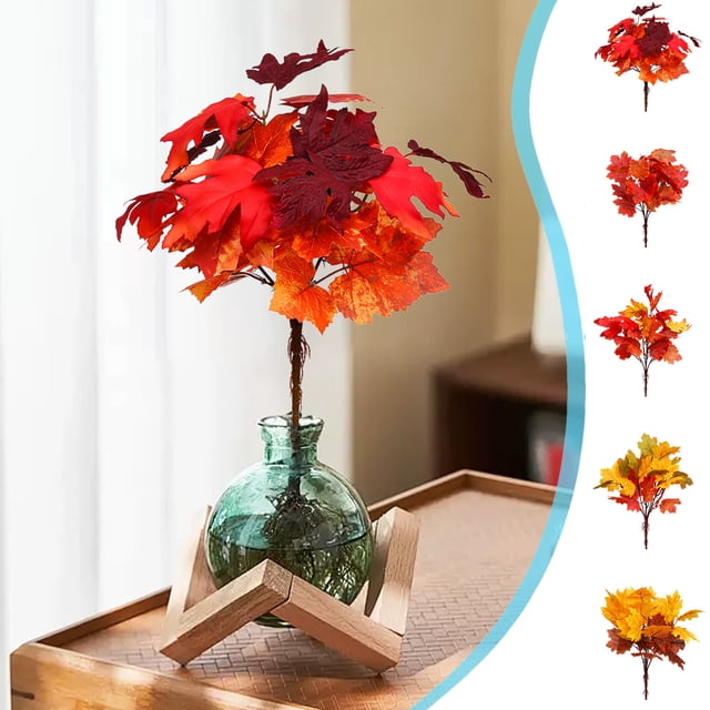 Ramas de hojas de arce de seda artificial - Tallos de decoración otoñal para ramos de boda, centros de mesa y decoración para el hogar