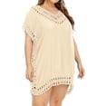 thumbnail image 2 of Youruamo Womens Swimsuit Coverup Plus Size Short Sleeve V Neck Mini Dress Cover Ups Crochet Hollo Out Bathing Suit Coverups Summer Beach Cover Up, 2 of 5