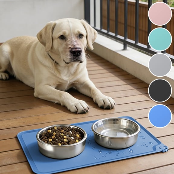 Naxoaeo Silicone Pet Feeding Mat, Waterproof Non-Slip Dog Cat Bowl Placemat, Food Grade Tray for Small Animals, Spill-Proof Protector for Floor, Easy Clean Dishwasher Safe