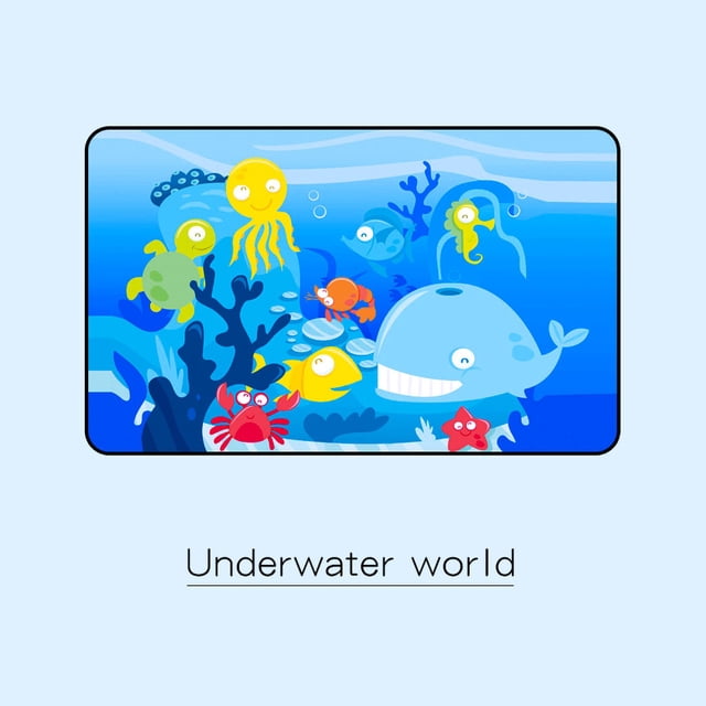 Dvkptbk Universal Car Sun Shade Children Window Sunshade Cover Magnetic Curtain with an 'Underwater World' theme, showcasing colorful marine life illustrations including fish, octopus, and a whale. Made of coated cloth, it provides 4-layer UV protection and features strong magnets for quick installation. Fits most car models.