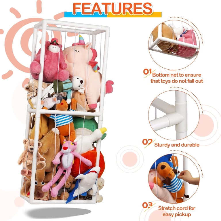 Ibnotuiy Stuffed Animal Zoo Storage Organizer - PVC Shelf With Elastic Bands For Kids' Rooms (54.9" Tall)