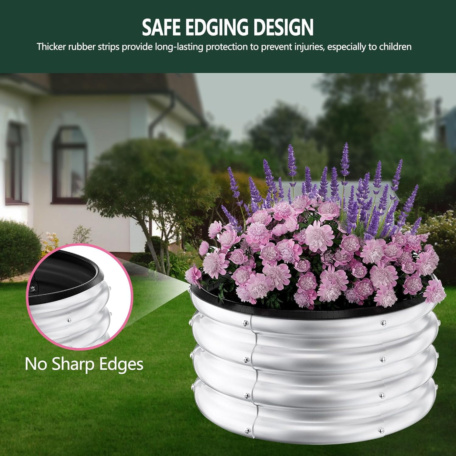 Garvee 3 Pack Round Metal Planters Galvanized Raised Garden Bed 23.62 x 23.62 x 11.02", Silver
