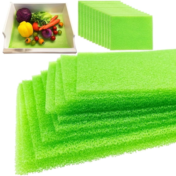 Topboutique Vegetable and Fruit Life Extender Fridge Shelf Sponge Liner 12 Pcs Refrigerator Drawer Liners 12" x 15" Washable Refrigerator Mat Reusable Shelves Mats,Prevents Spoilage,Green