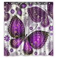 thumbnail image 1 of ABPHQTO Primavera Violeta Oro Mariposas Flores Cortina de ducha de poliéster impermeable y ganchos 160x180 cm, 1 of 1
