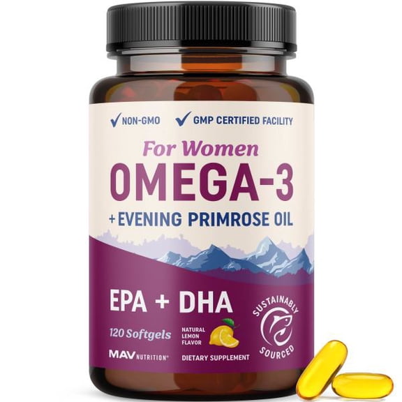 MAV Nutrition Omega-3 Fish Oil Softgels for Women with Evening Primrose Oil, 120 Count