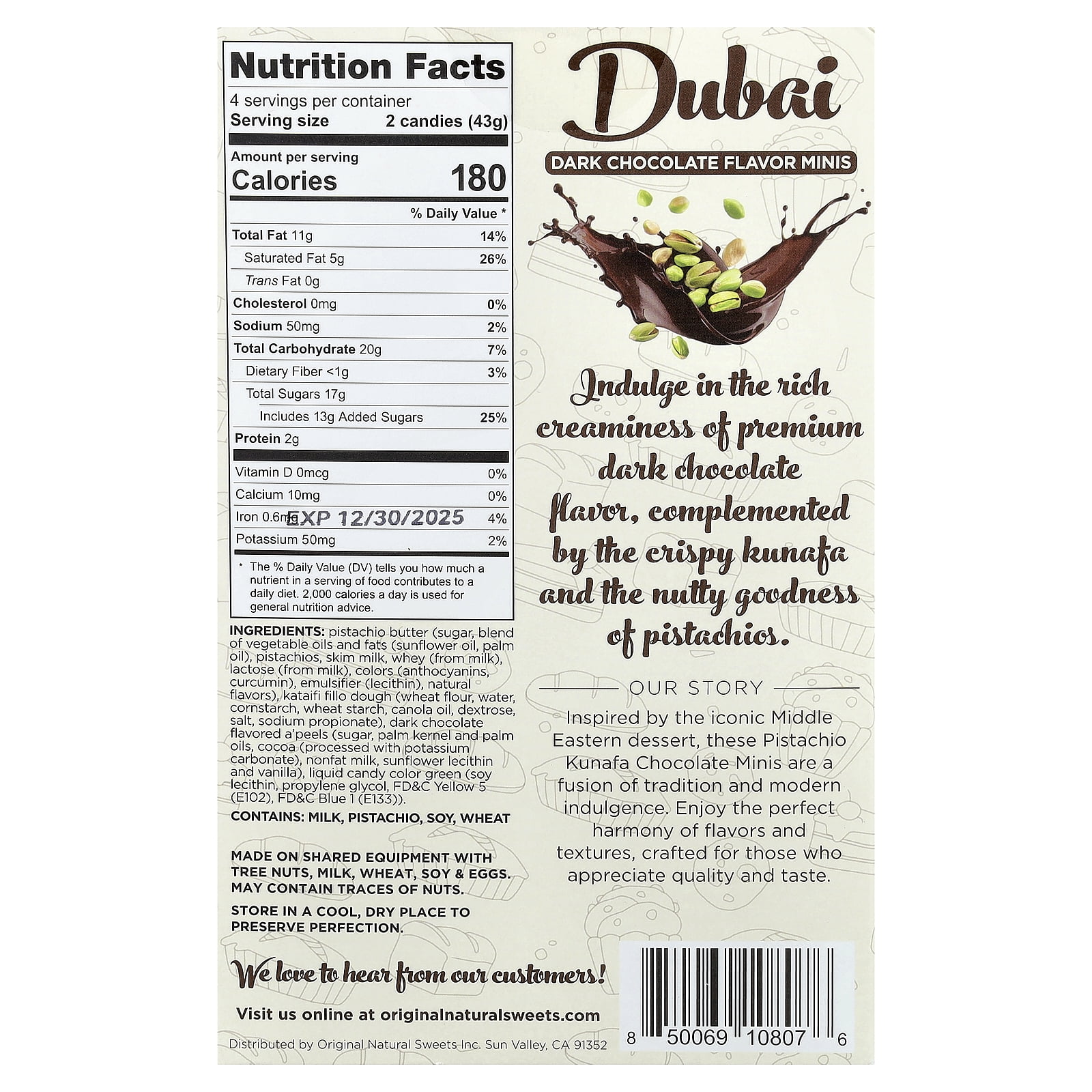 Original Natural Sweets Dubai Dark Chocolate Minis, 8 Pieces, 6 oz (170 g)