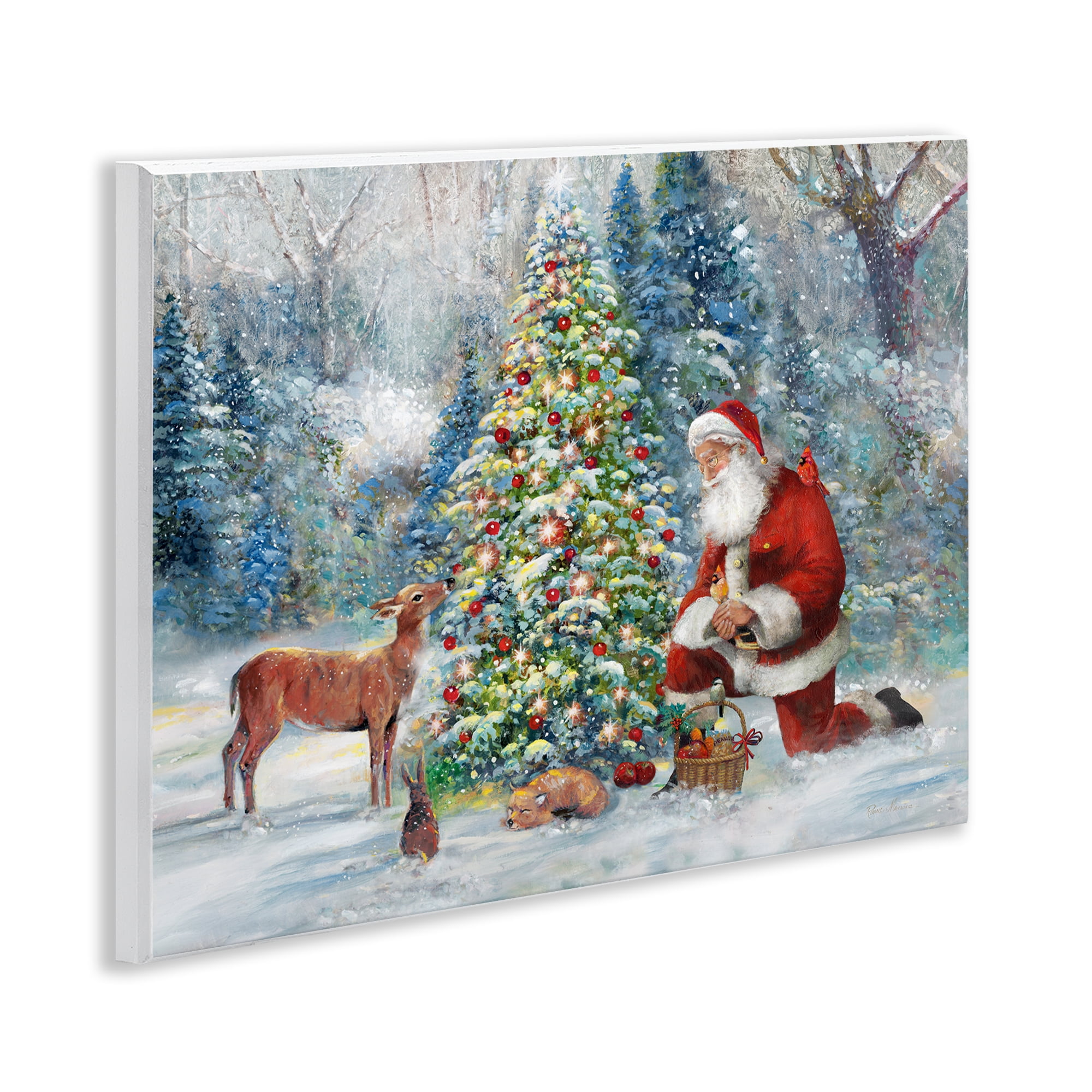 Stupell Industries Santa & Baby Deer Holiday Painting Unframed Art Prints Wall Art, 14 x 11