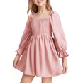 thumbnail image 2 of Bnwani Girls Dresses Squares Neck Lantern Sleeve Ruffled Big Swings Dress High Waist Lace Dress 5T, 2 of 4