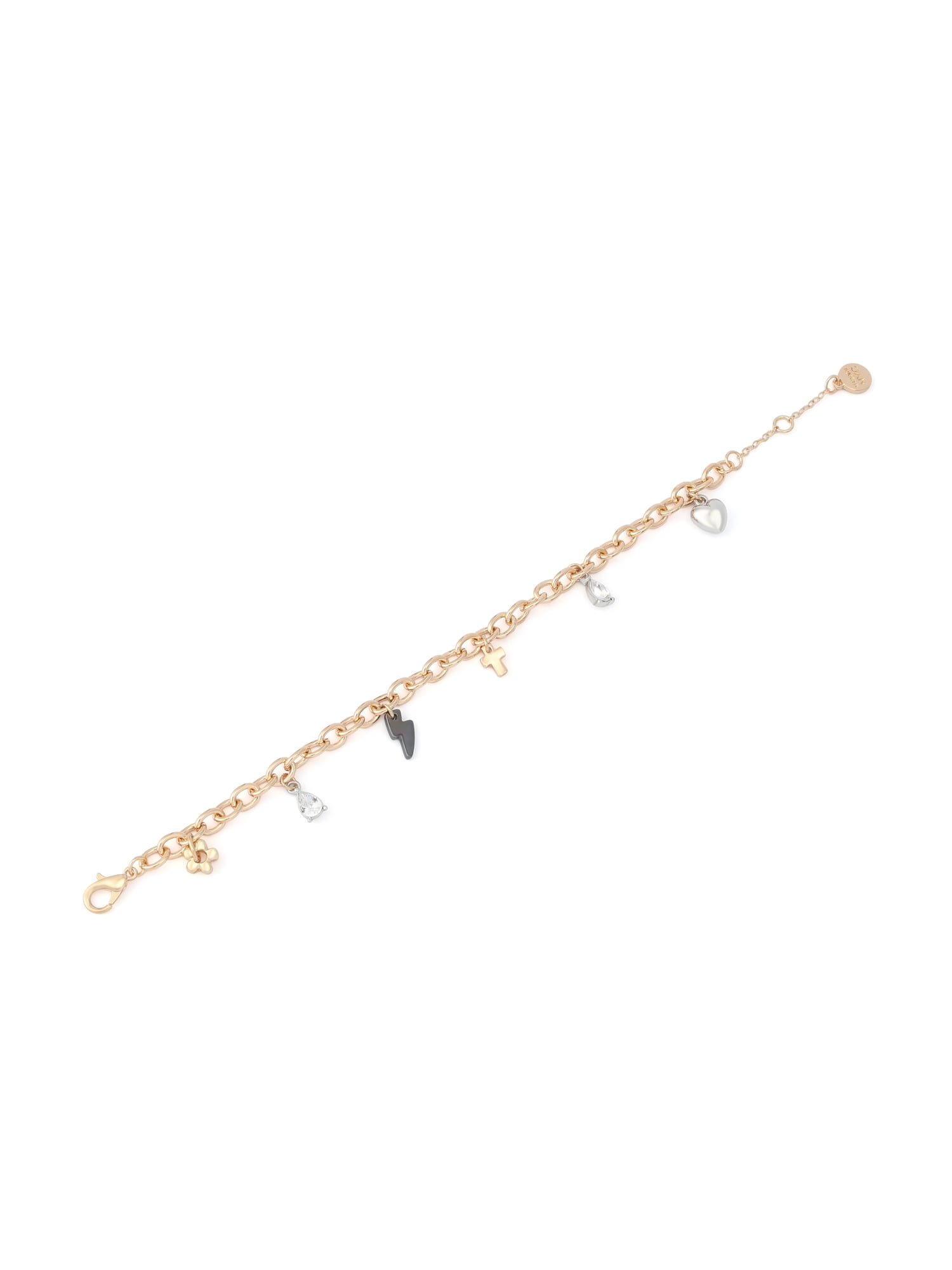 Madden NYC Women's Fashion Two-tone Cross Mixed Charm Bracelet