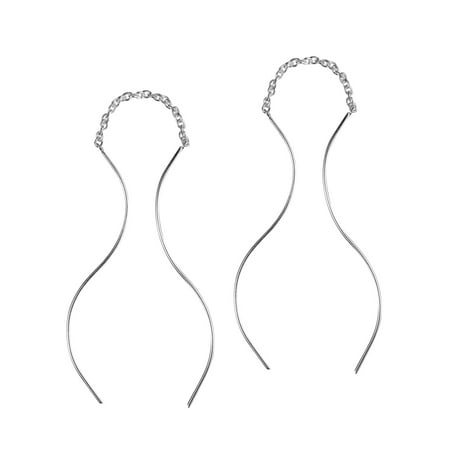 925 Sterling Silver Ear Threads - Stylish Curvy Ear Thread Slide .925 Sterling Silver Earrings