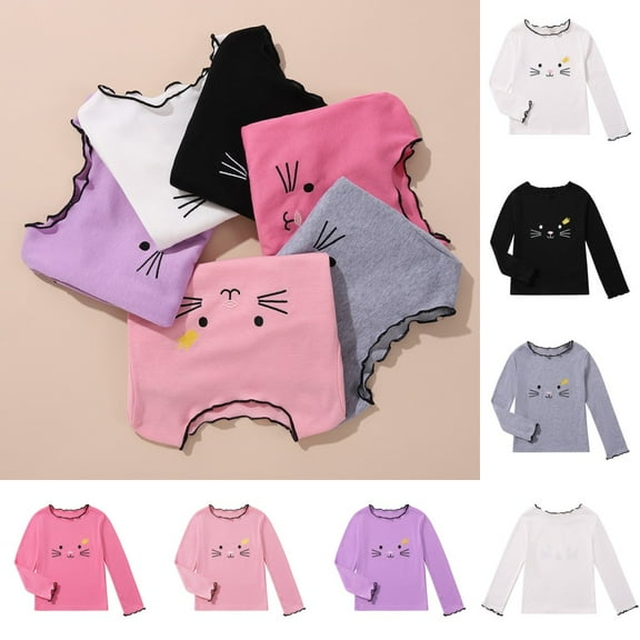 1/2 Pack Girls Cute Cat Ruffled Turtleneck T-Shirts Tops Causal Long Sleeve Basic Shirts Hoodies Knitwear For Toddler Girl 1-8 Years