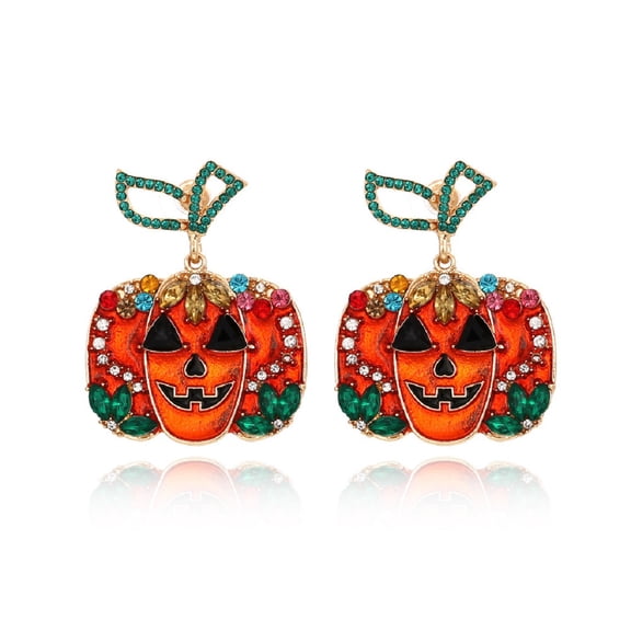 QDDollarsFun Halloween Pumpkin Earrings, Gothic Skull Pumpkin Dangle Earrings for Women, Bohemian Hip Hop Pumpkin Vacation Earrings, Cute Pumpkin Statement Earrings Summer Boho Jewelry
