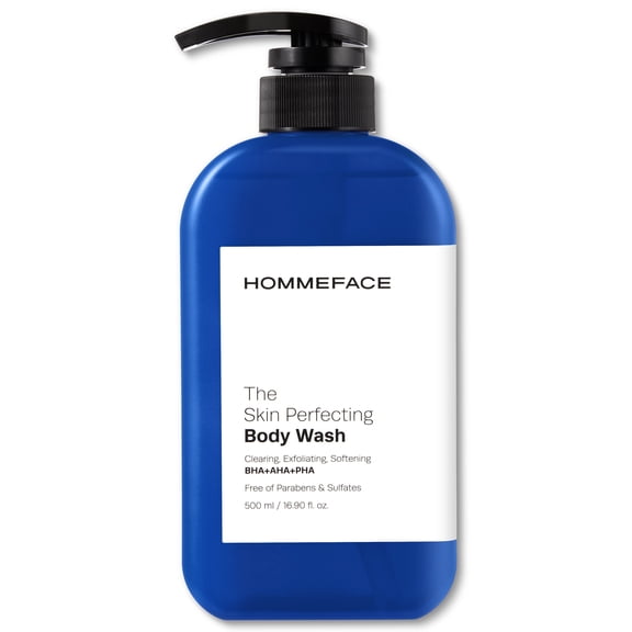 HOMMEFACE Men’s The Skin Perfecting Body Wash with Pump - Korean Skincare Technology for Body Acne with BHA, AHA, PHA, 16.9 fl. oz.