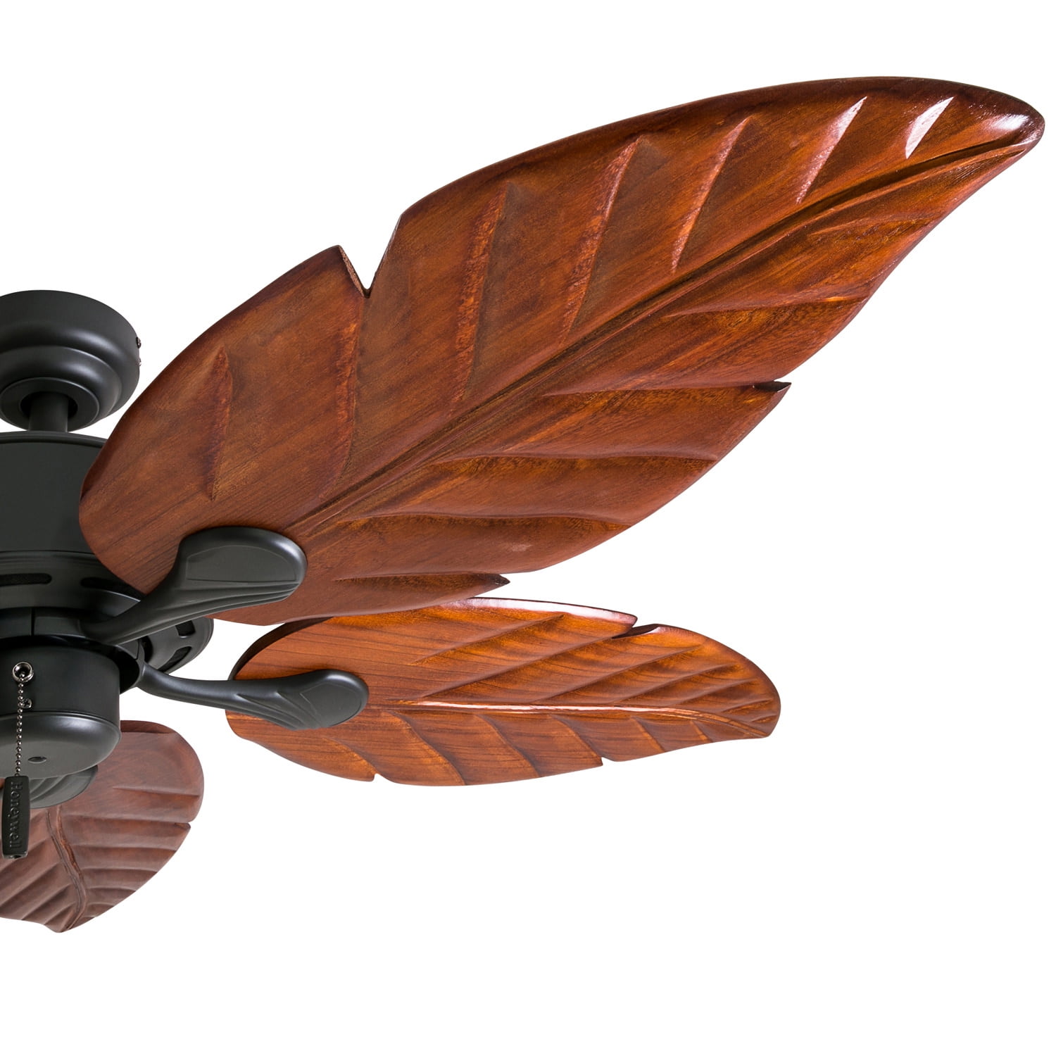 Prominence Home Willow View 52" Bronze Tropical Ceiling Fan with 5 Hand Carved Wood Blades, Pull Chain & Reverse Airflow