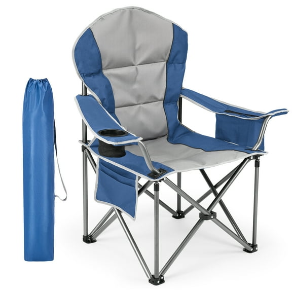 MCQ Camping Chair Outdoor Collapsible Padded Chairs with Cup Holder Cooler Bag Heavy Duty Portable for Garden Beach Fishing Sports, Blue Gray