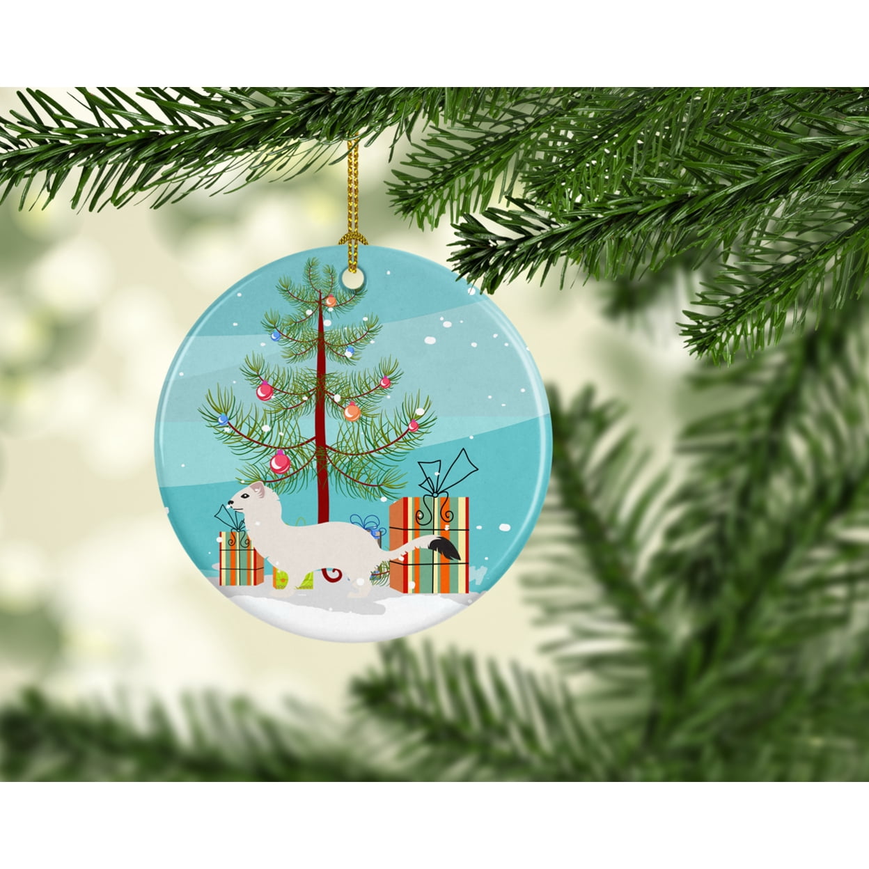 Stoat Short-tailed Weasel Christmas Ceramic Ornament