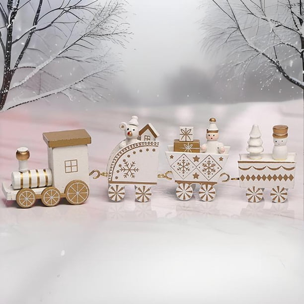 Adornos navideños, regalos navideños, tren navideño de madera, estatua de tren pequeña