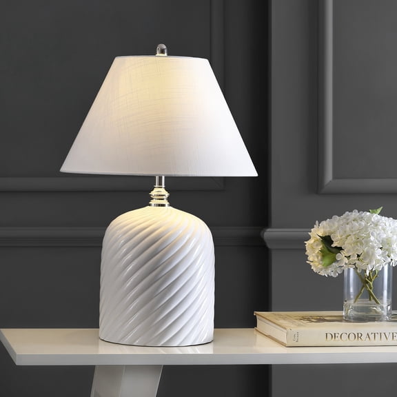 JONATHAN Y Serge Swirl 28.5" Ceramic Bohemian Glam LED Table Lamp, White, JYL6616A