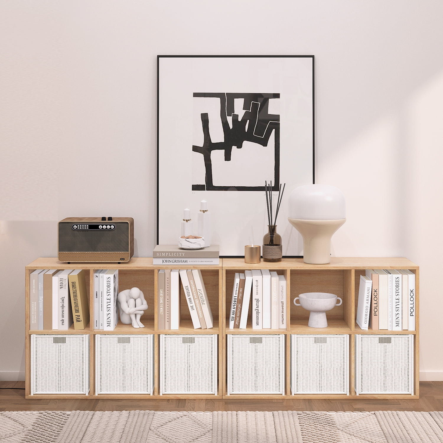 NEWADARA Wooden 6 Cube Storage Organizer with Closed Back Panel,Oak Cube Shelf Heavy Duty Cubby Storage Organizer with Compartments for Living,Display Shelf,Shelf,Bookshelf,Oak for Adults