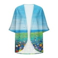 thumbnail image 5 of jsaierl Women's Floral Print Puff Sleeve Kimono Cardigan Loose Cover Up Casual Blouse Tops, 5 of 6