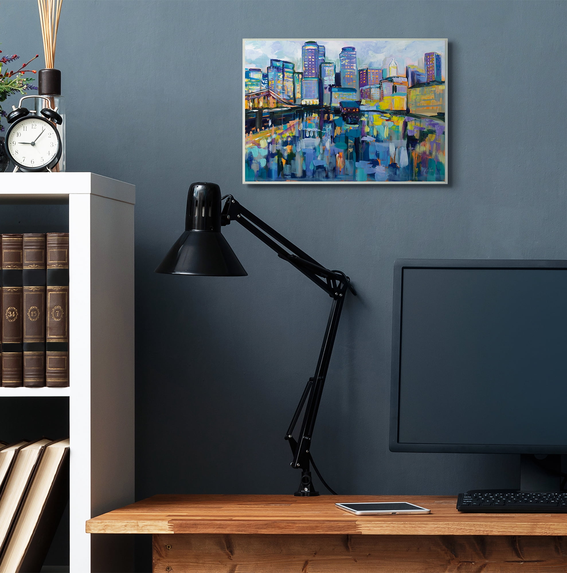 Stupell Industries Boston Harbor Abstract Cityscape Painting Wall Plaque by Jeanette Vertentes, 13" x 19", Wall Plaque