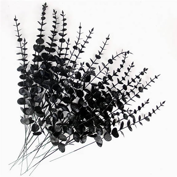 10 Pack Black Artificial Eucalyptus Stems 15 Inch, Faux Eucalyptus Leaf Branches, Gothic Fake Greenery Stems for Halloween Vase Fillers Table Centerpiece Home Decor by XSAOP