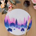 thumbnail image 3 of Purple Pink Forest Round 15 Inch Placemats Set of 6, Ombre Tree Abstract Art HeatResistant Non Slip Place Mats for Dining Table, Wipeable Braided Kitchen Table Mats for Housewarming, 3 of 9