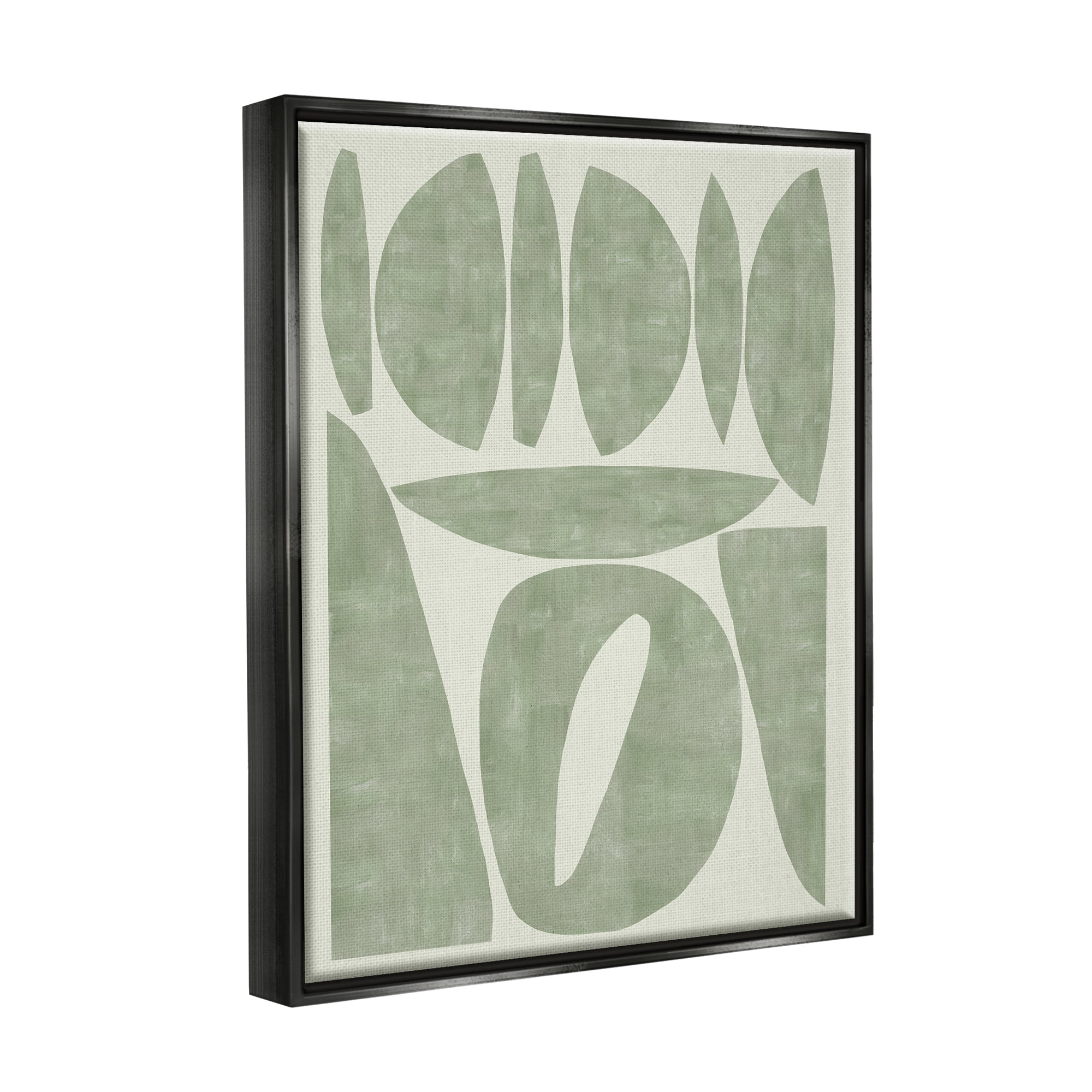 Stupell Industries Modern Green Shapes Abstract Painting Black Floater Framed Canvas Art Print Wall Art, 17 x 21