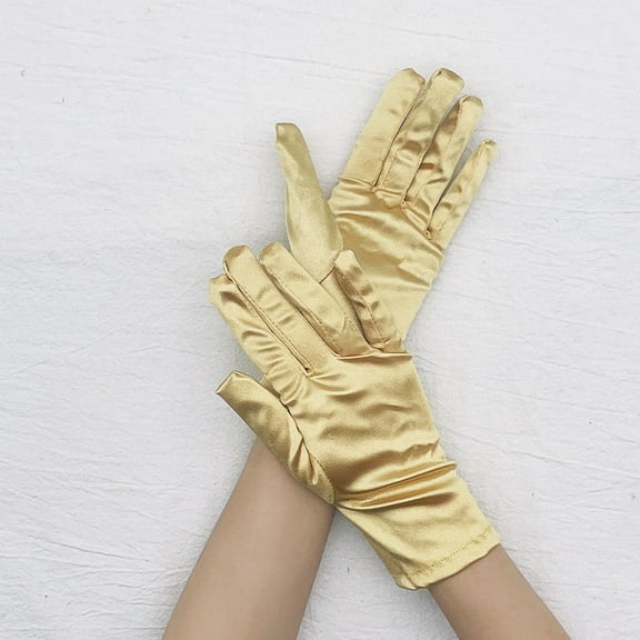 Namzi 1 Pair Short Satin Gloves, Elegant Evening Gloves & Bridal Gloves, Perfect for Wedding, Formal Dinners & Vintage-Themed Events,Gold