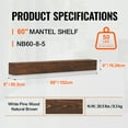 thumbnail image 3 of VEVOR Fireplace Mantel Wood Shelf Floating Rustic Mantel Shelf 60" Natural Brown, 3 of 9