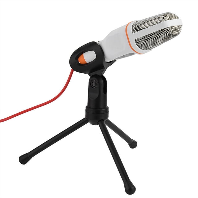 Moyic Micrófono de condensador con enchufe de 3,5mm, micrófono estéreo para el hogar, trípode de escritorio para PC, YouTube, vídeo, Skype, chat, Juegos de teclado y mouse para computadora Blanco