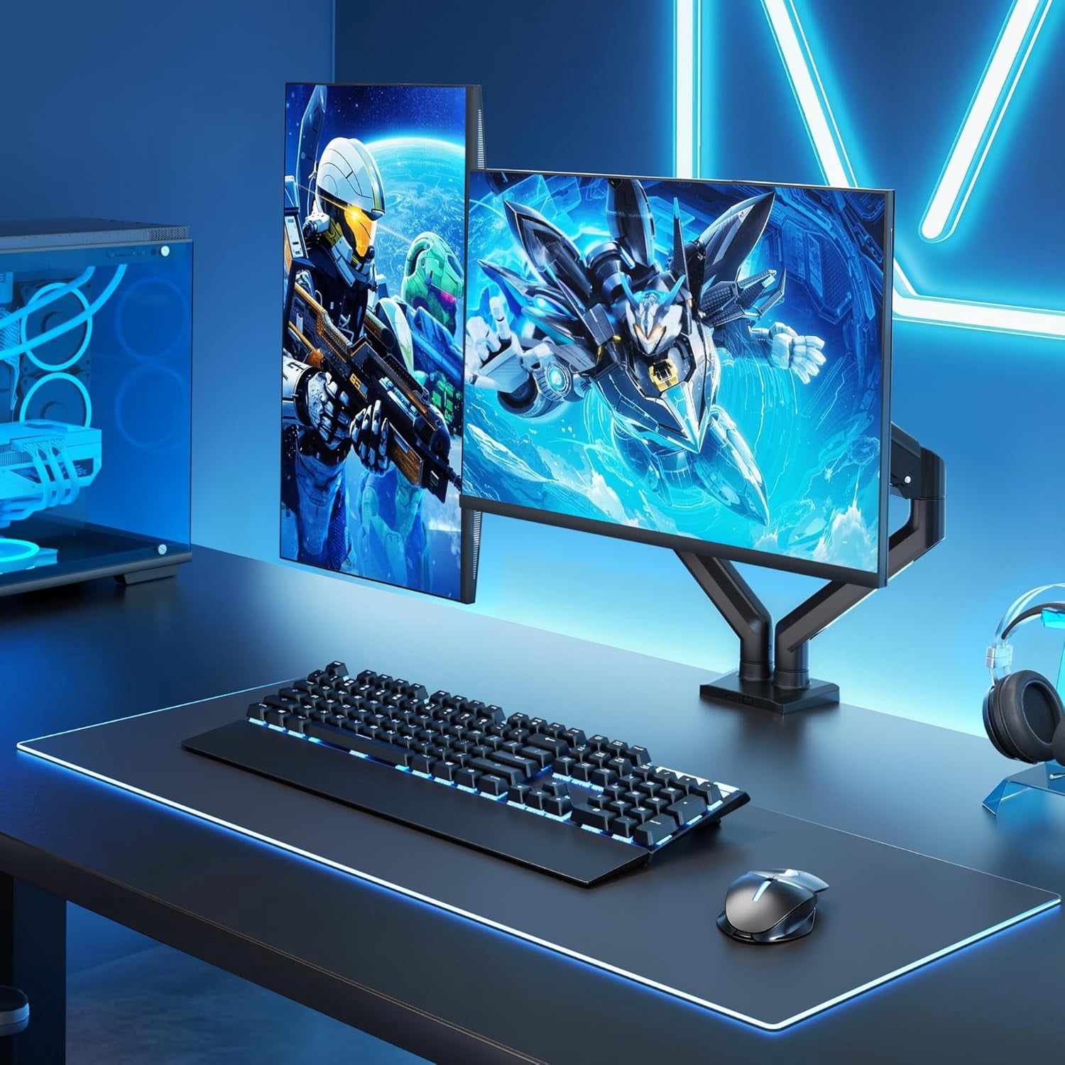 Dual Monitor Mount Heavy Duty Arms for 17-35 Inch Ultrawide Screen Fully Adjustable Desk Stand VESA 75x75 100x100mm Black