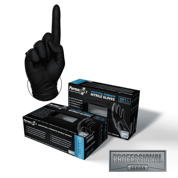 PermaSafe HD, Industrial Strength Nitrile Disposable Gloves, 6  Mil, Raised Diamond Texture, Mechanic’s Gloves, Large, 100/Box