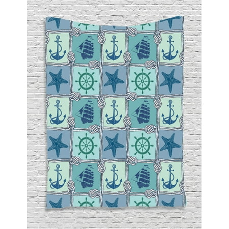 anchor tapestry wall hanging nautical patchwork pattern with ropes