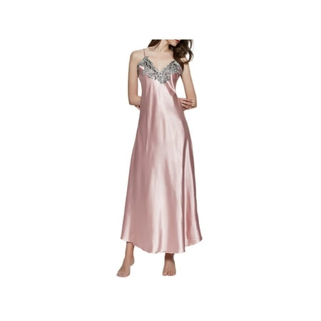 

Women Summer Sleeveless V-neck Satin Silk Lace Lingerie Long Night Dress Nightgown Sleepwear