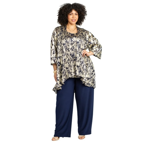 Catherines Women's Plus Size 3-Piece Foil Print Pant Suit