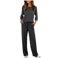 thumbnail image 2 of LEKWK Lounge Sets for Women Crewneck 3/4 Sleeve Top and Elastic Waist Pants Casual Sleepwear Pajamas Fall Winter 2 Piece Loungewear, 2 of 8