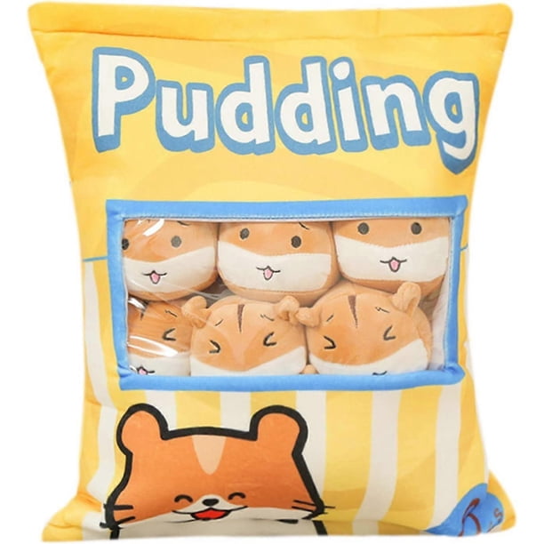 Kawaii Plushies Throw Pillow Hamster Pudding Plush Pillow Stuffed Animal Toys for Kids (Yellow Hamster)