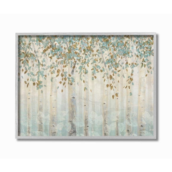 Stupell Industries Abstract Forest Leaves Trees Blue Tan Soft Painting, Designed by James Wiens Wall Art, 16 x 20, Grey Framed
