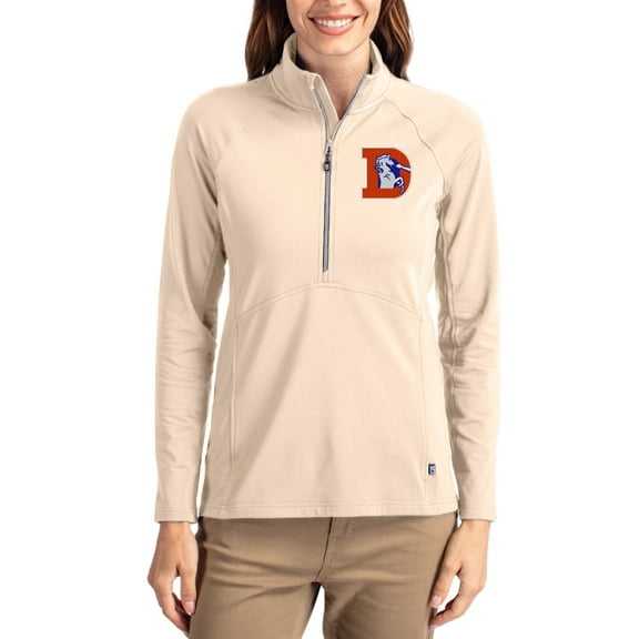Women's Cutter & Buck Tan Denver Broncos Throwback Adapt Eco Knit Stretch Recycled Raglan Half-Zip Pullover