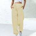 thumbnail image 5 of SYMOID Womens Beige Loose Fit 100% Polyester Pants with Elastic Waist Drawstring, Side Pockets & Cuffed Ankles - - Casual Lounge Gym Streetwear,Size XL, 5 of 5