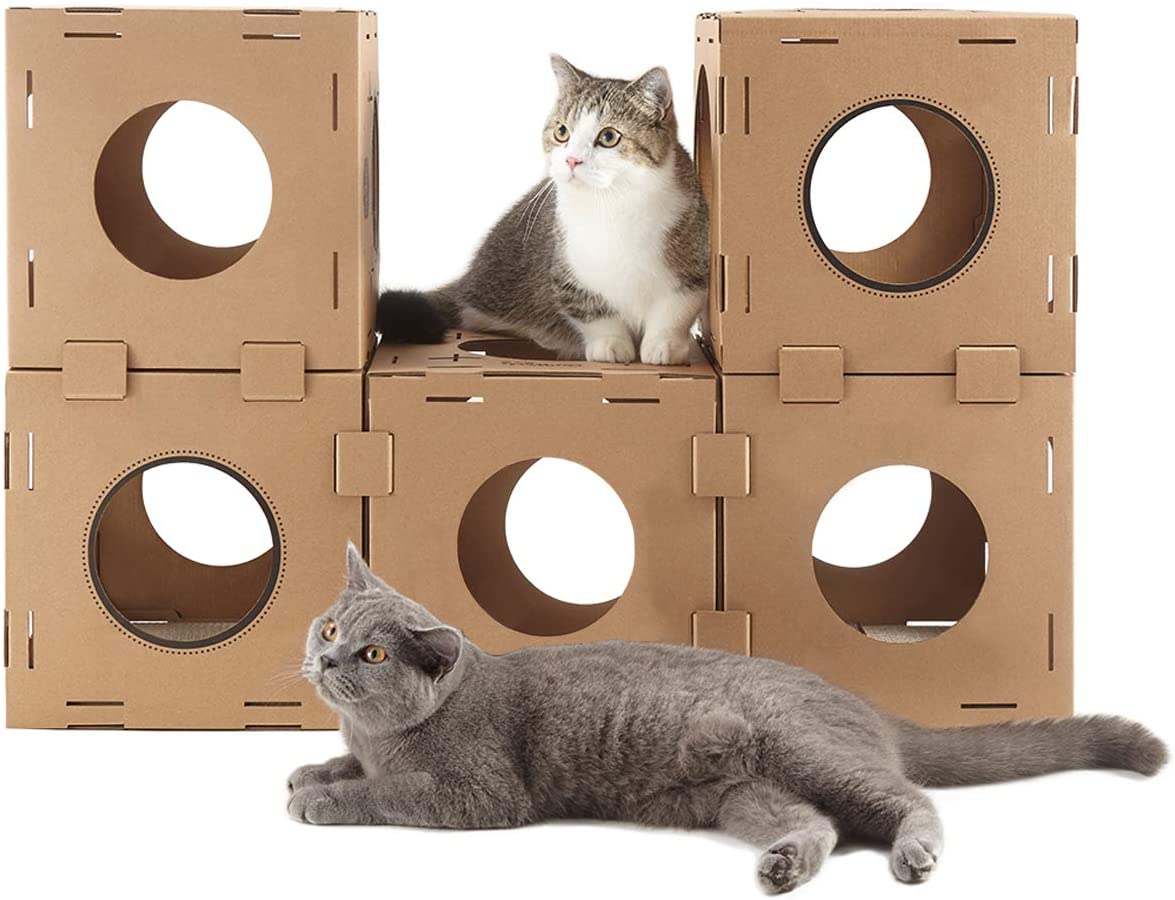 SMILE PAWS Cat Beds for Indoor Cats, Cardboard Cat House with Scratchers,  Gingerbread House, Large Sturdy Cat Furniture Condo Cave Tent, Pet Toys