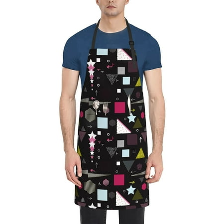 

Pofeuu Colorful Geometry Print Waterproof Apron with Pockets Adjustable Cooking Aprons Kitchen Bib for Baking Household Cleaning