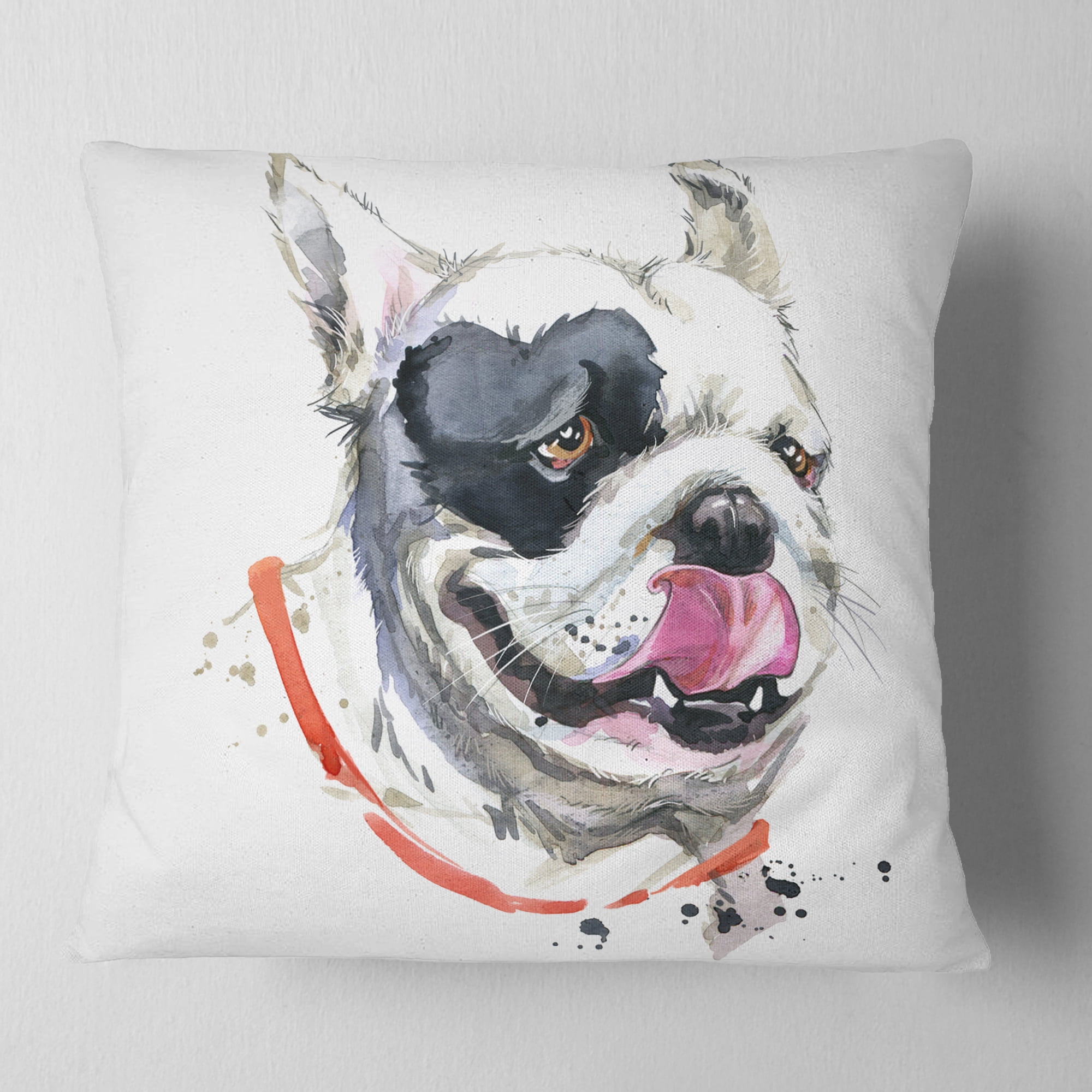 Designart Kiss French Bulldog Illustration - Animal Throw Pillow - 16x16