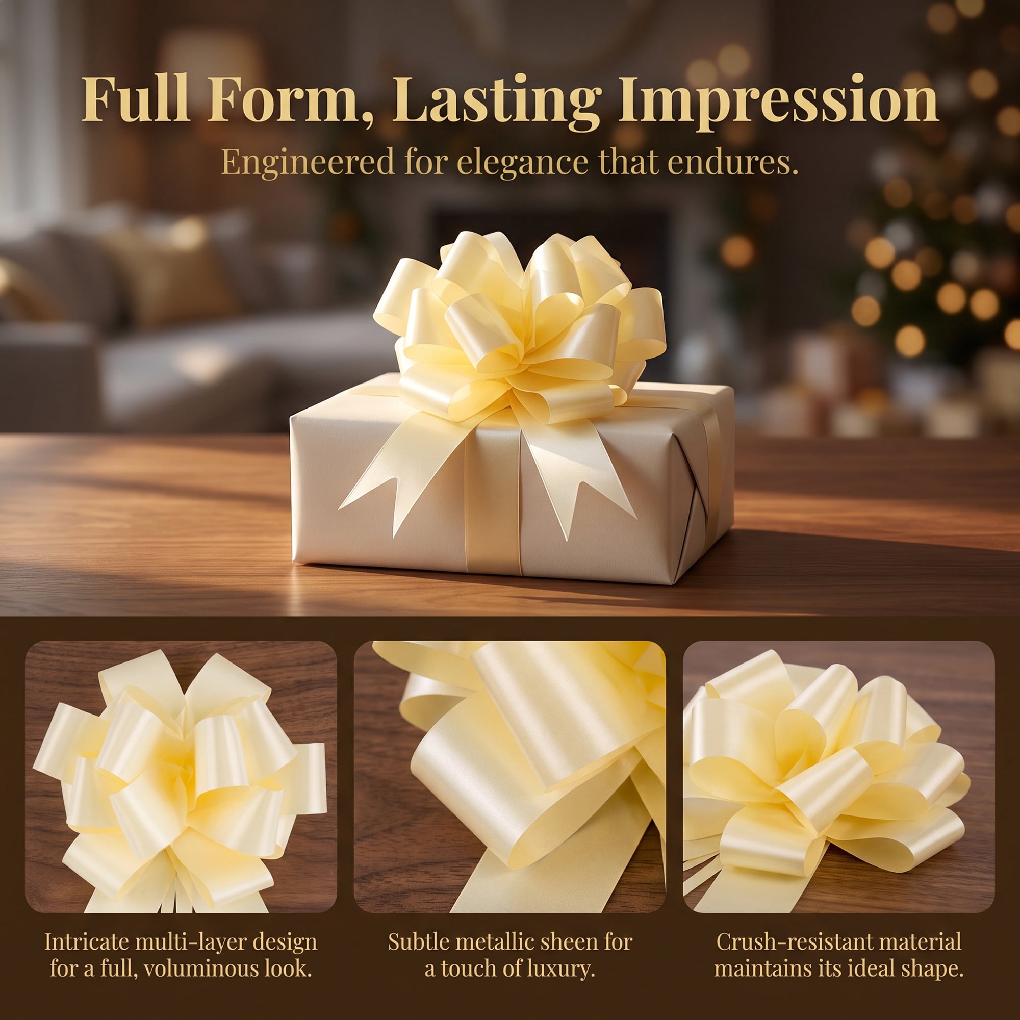 Unique Bargains Crush-Resistant Metallic Bows for Gift Wrapping and Decoration Beige