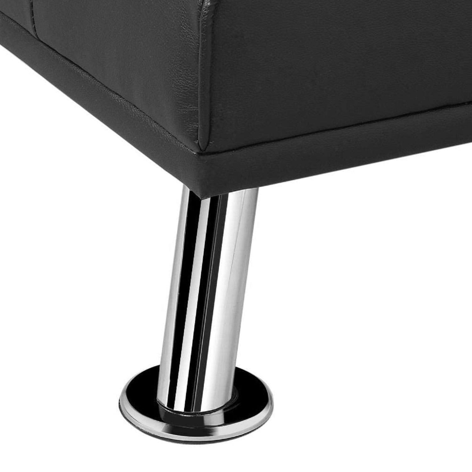 Kadyn 66" Futon Sofa Bed, Modern Faux Leather Convertible Folding Lounge Sofa for Living Room with 2 Cup Holders Removable Soft Armrests and Sturdy Metal Legs, Charming Black