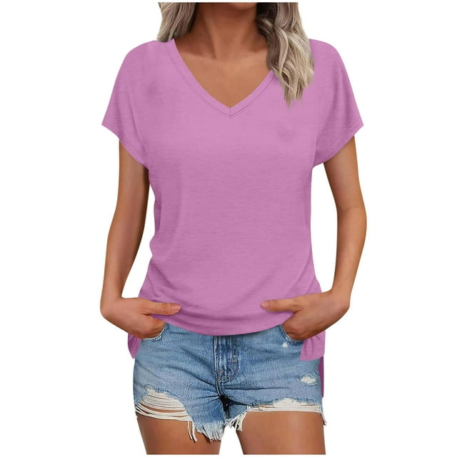 Mgmyaa Womens T Shirts V-Neck Short Sleeve Basic Tees Lightweight Summer Ladies Tops and Blouses